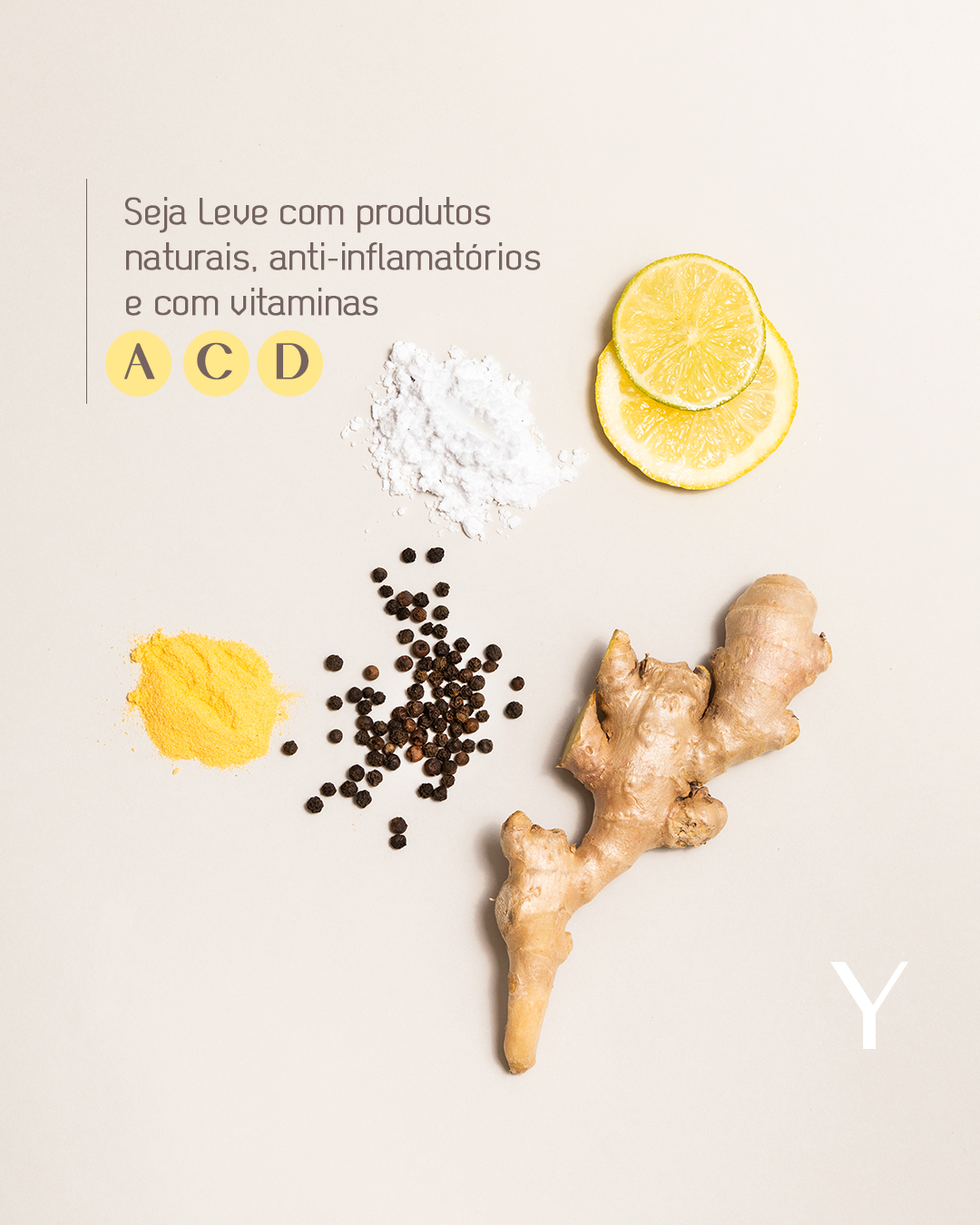 Ingredientes naturais - gengibre, cúrcuma, limão, pimenta